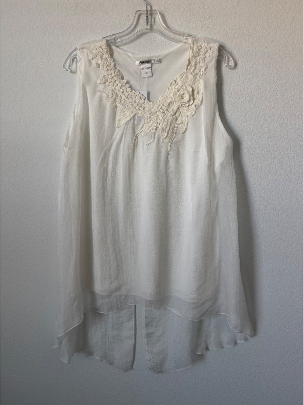 Feratelli NWT Lace Floral V-Neck Hi-Low Semi Sheer Layered Blouse Size XL